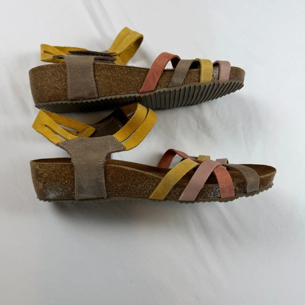 Inter-Bios Spain Multi Color Suede Strappy Cork Wedge Sandals Womens 39